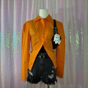 bright orange boxy button up dress shirt